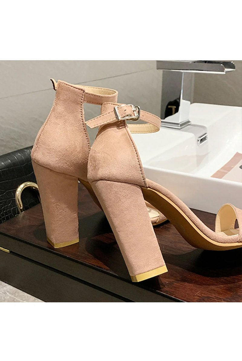 Party Suede Peep Toe Chunky Heel Evening Shoes With Buckle Ankle Strap