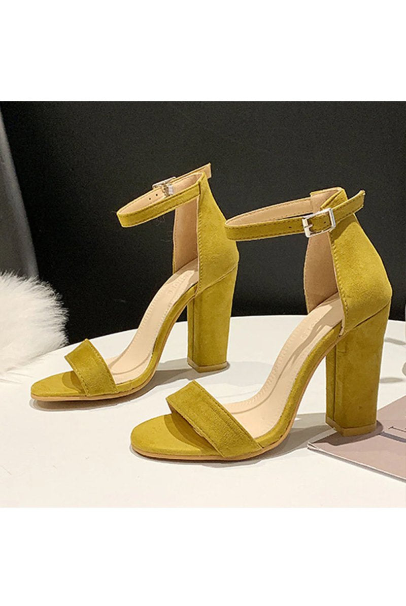 Party Suede Peep Toe Chunky Heel Evening Shoes With Buckle Ankle Strap