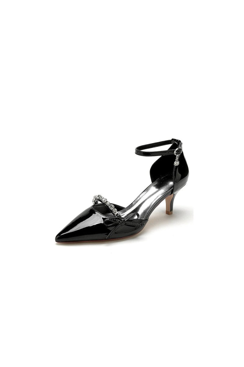 Patent Leather Mirror Finish With Rhinestone Pointed Toe Stiletto Heel - KissProm