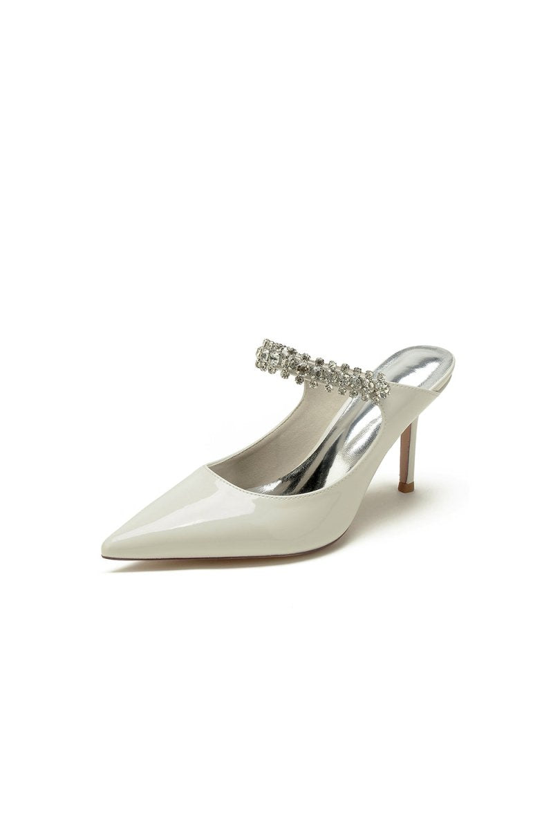 Leather Pointed Toe Wedding Shoes with Rhinestone - KissProm