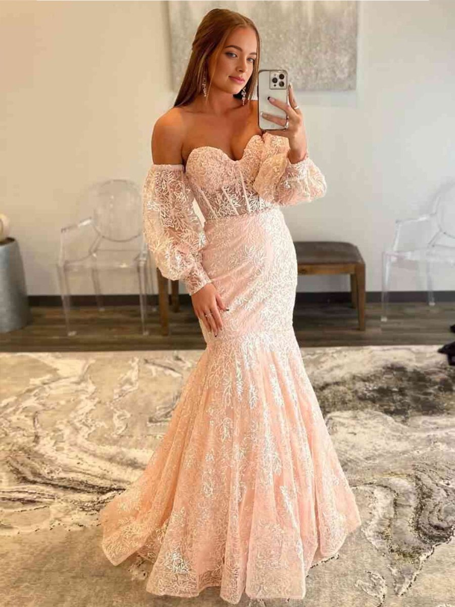 Peach Sweetheart Sheer Lace Corset Mermaid Prom Dress Peach Sweetheart Sheer Lace Corset Mermaid Prom Dress