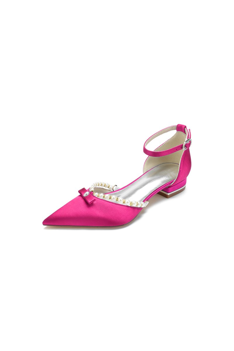 Pearl Bow Buckle Strap Pointed Toe Flats - KissProm