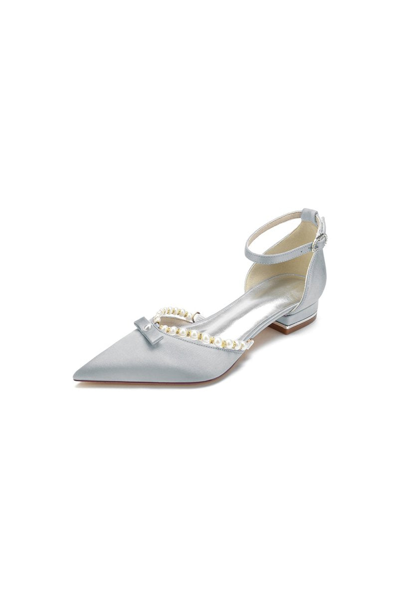 Pearl Bow Buckle Strap Pointed Toe Flats - KissProm