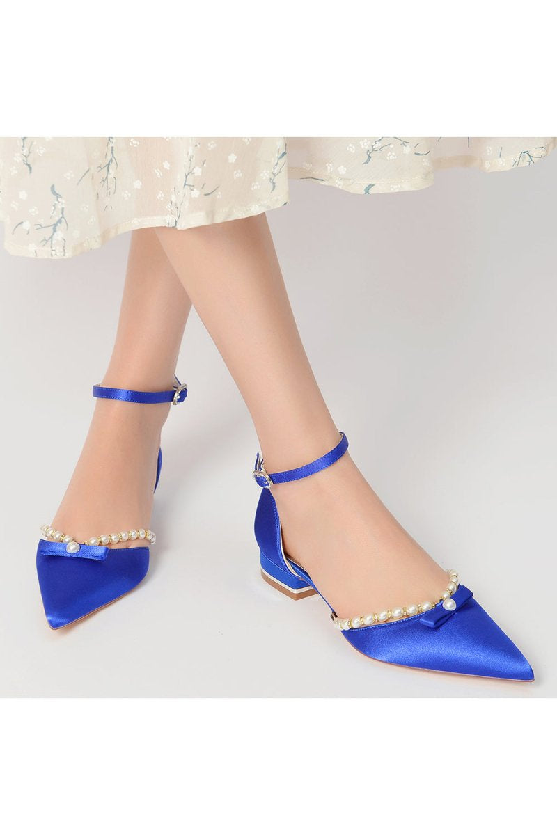 Pearl Bow Buckle Strap Pointed Toe Flats - KissProm