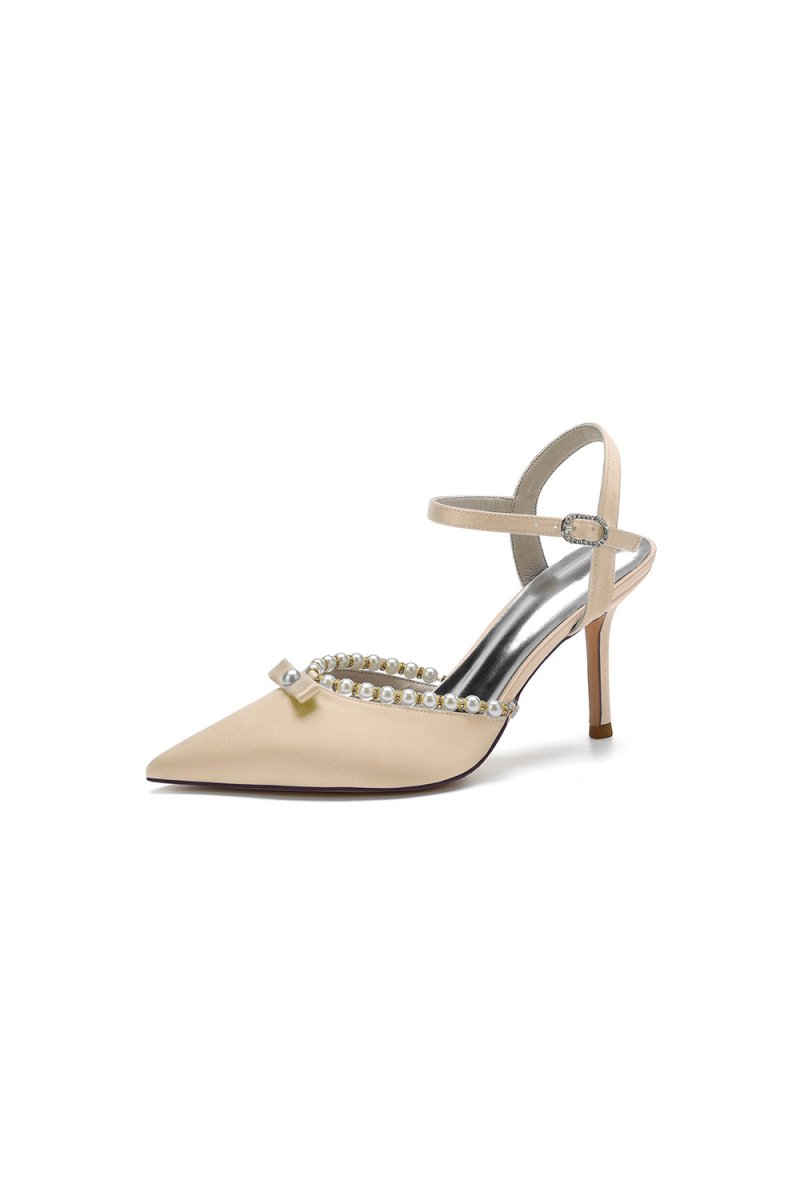 Pearl Cocktail Pointed Toe Buckle Strap Heels - KissProm