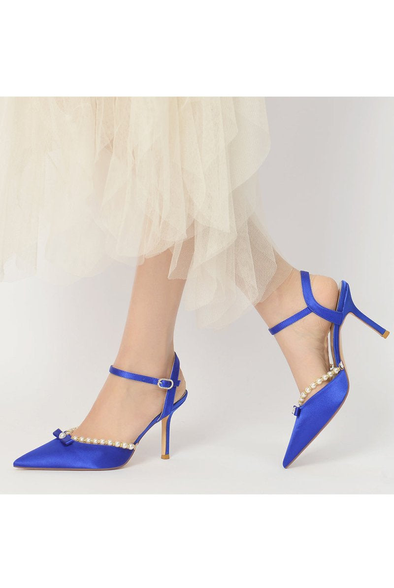 Pearl Cocktail Pointed Toe Buckle Strap Heels - KissProm