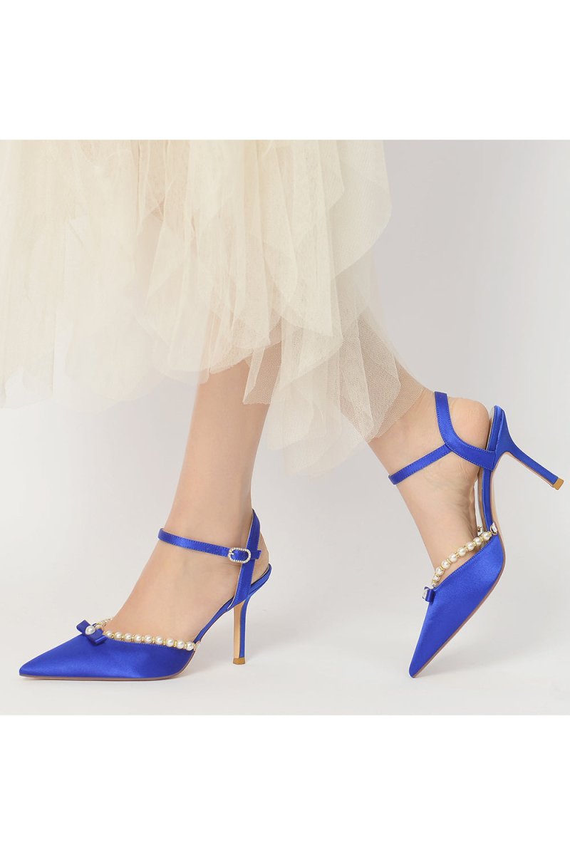 Pearl Cocktail Pointed Toe Buckle Strap Heels - KissProm