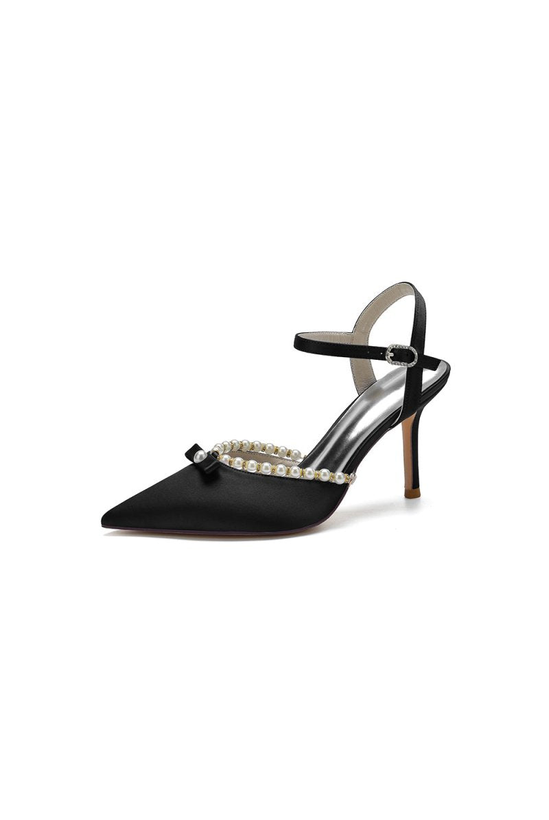 Pearl Cocktail Pointed Toe Buckle Strap Heels - KissProm