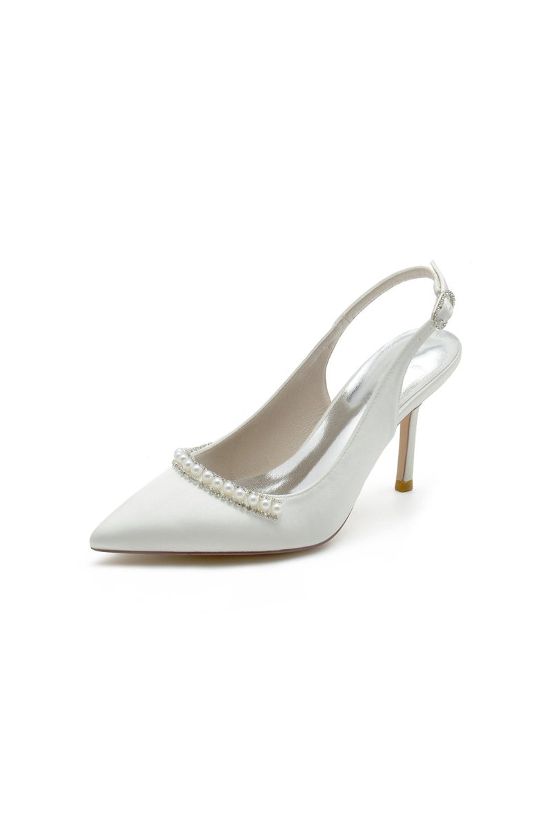 Pearl Embellished Peep Toe Slingback High Heels - KissProm