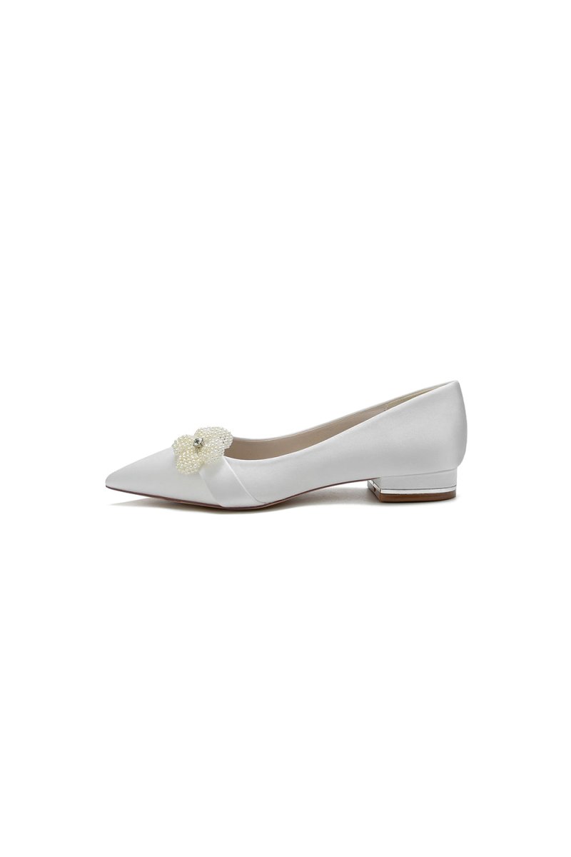 Pearl Flower Cocktail Pointed Toe Flats - KissProm