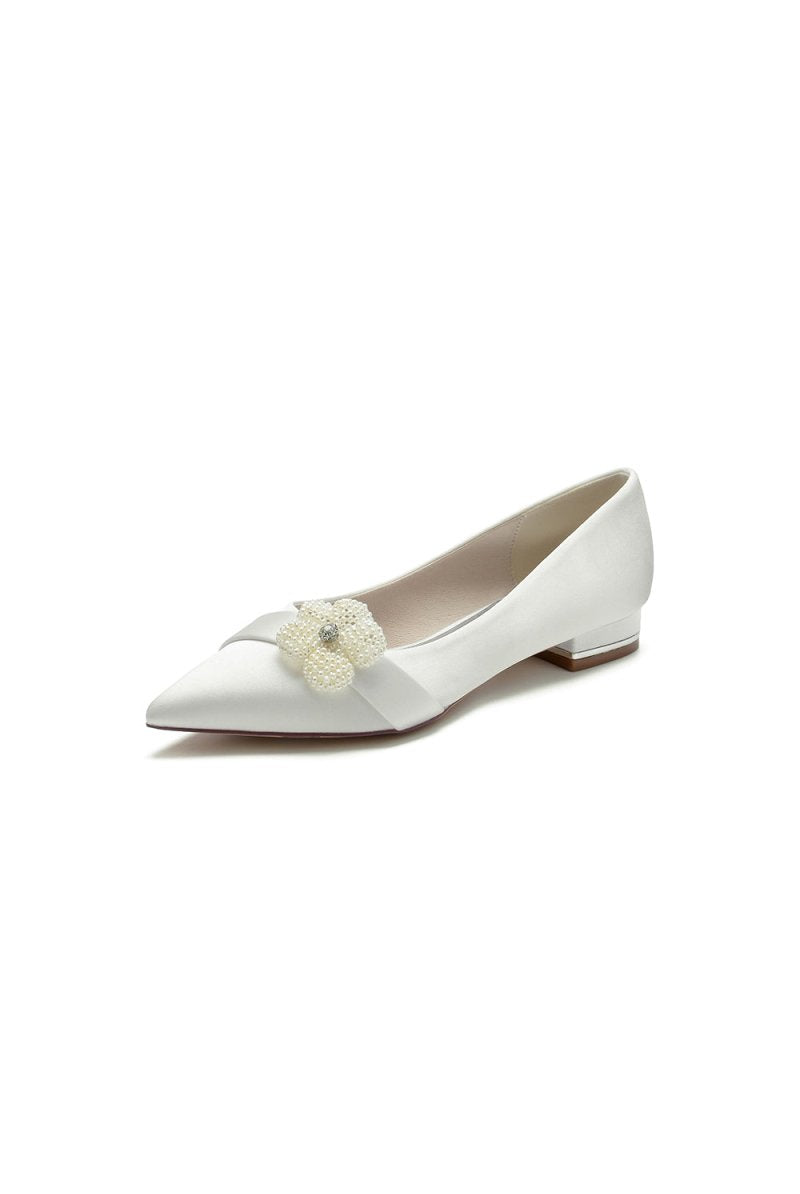Pearl Flower Cocktail Pointed Toe Flats - KissProm
