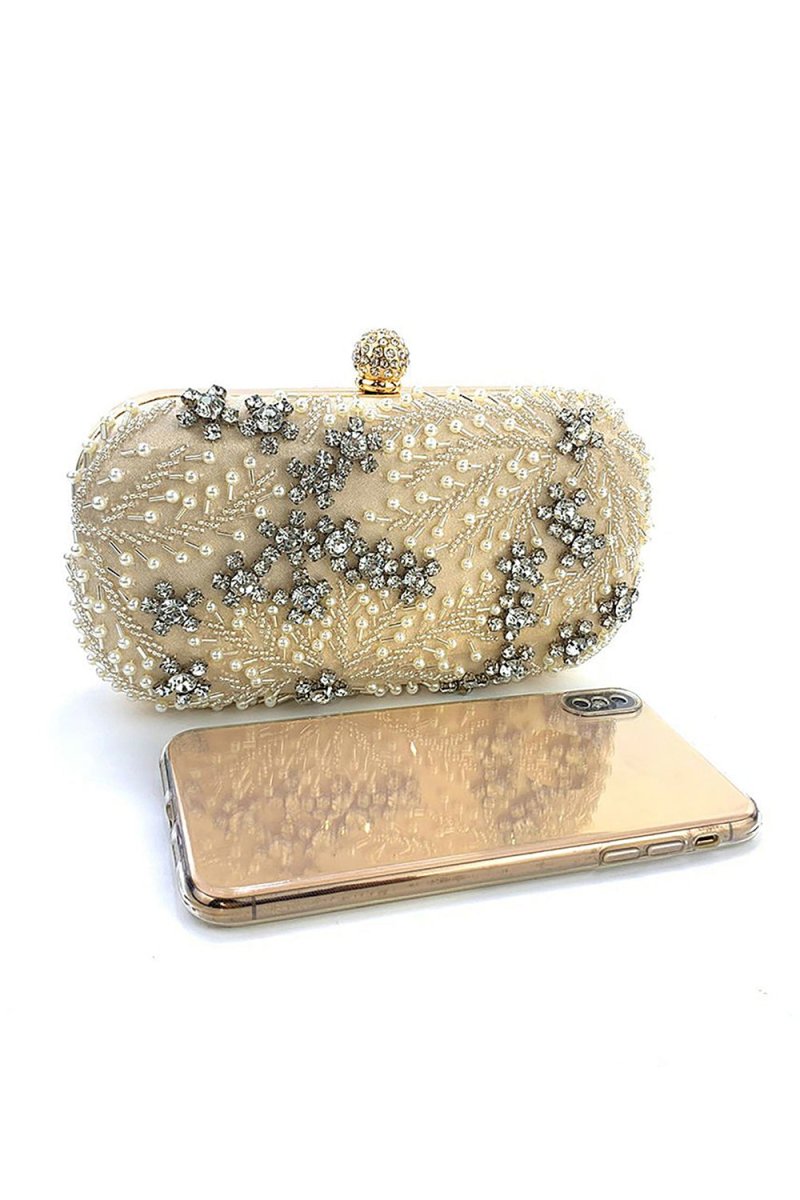Pearl Rhinestone Beaded Square Handbag - KissProm