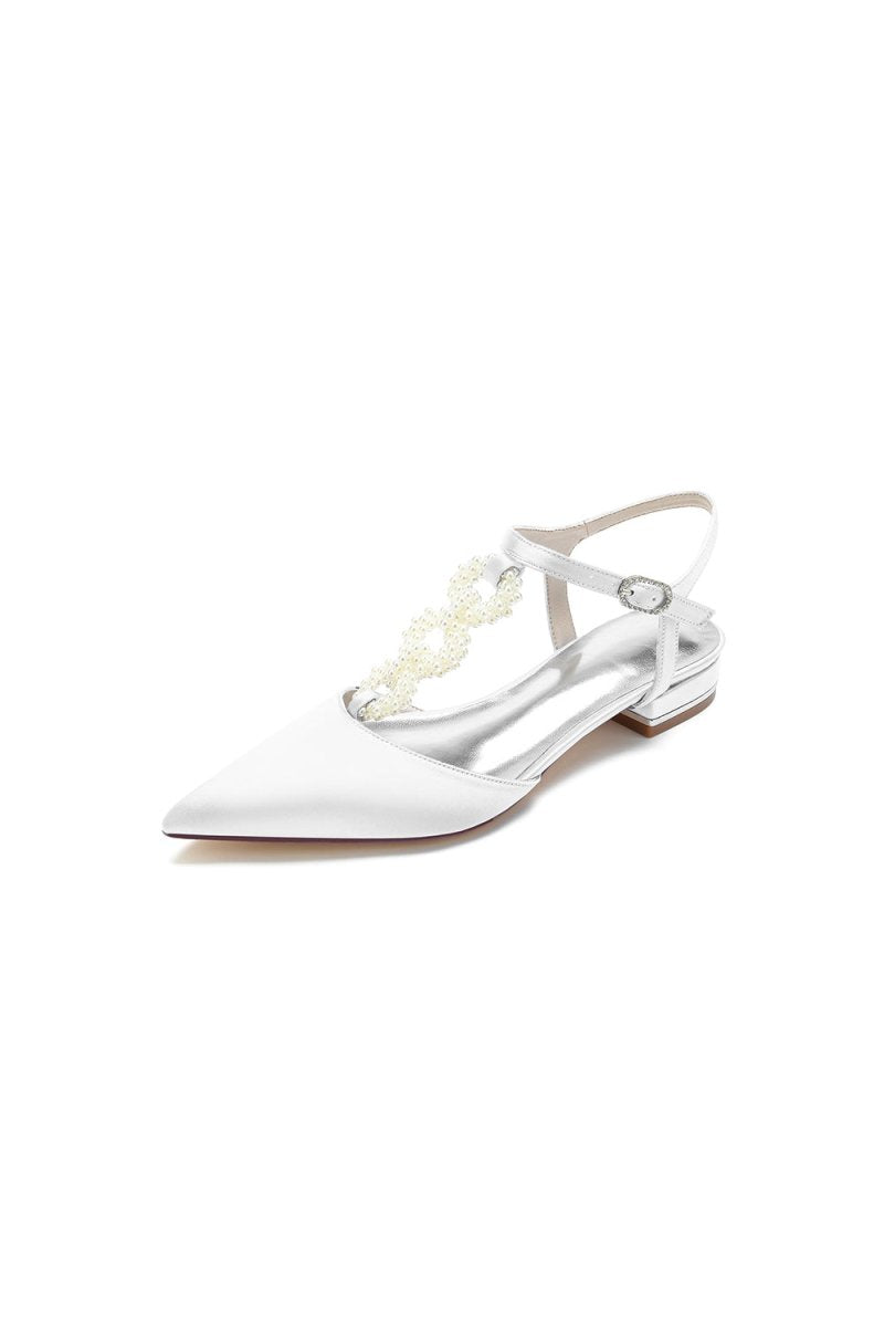 Pearl Strap Pointed Toe Flats - KissProm