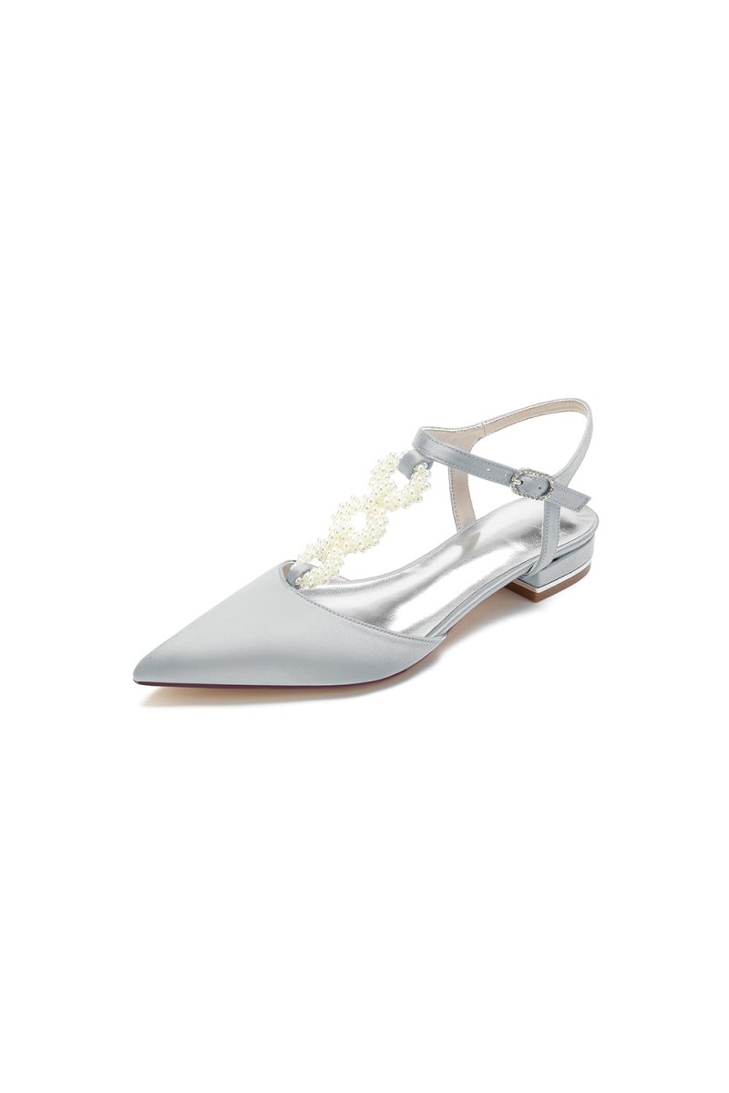 Pearl Strap Pointed Toe Flats - KissProm