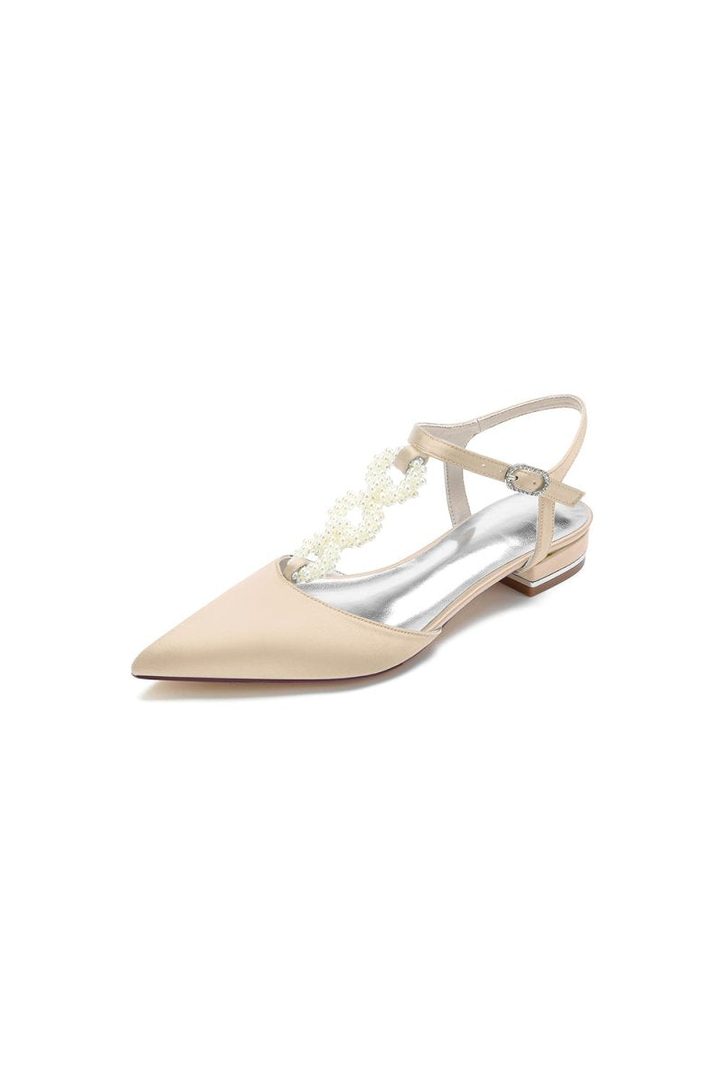 Pearl Strap Pointed Toe Flats - KissProm