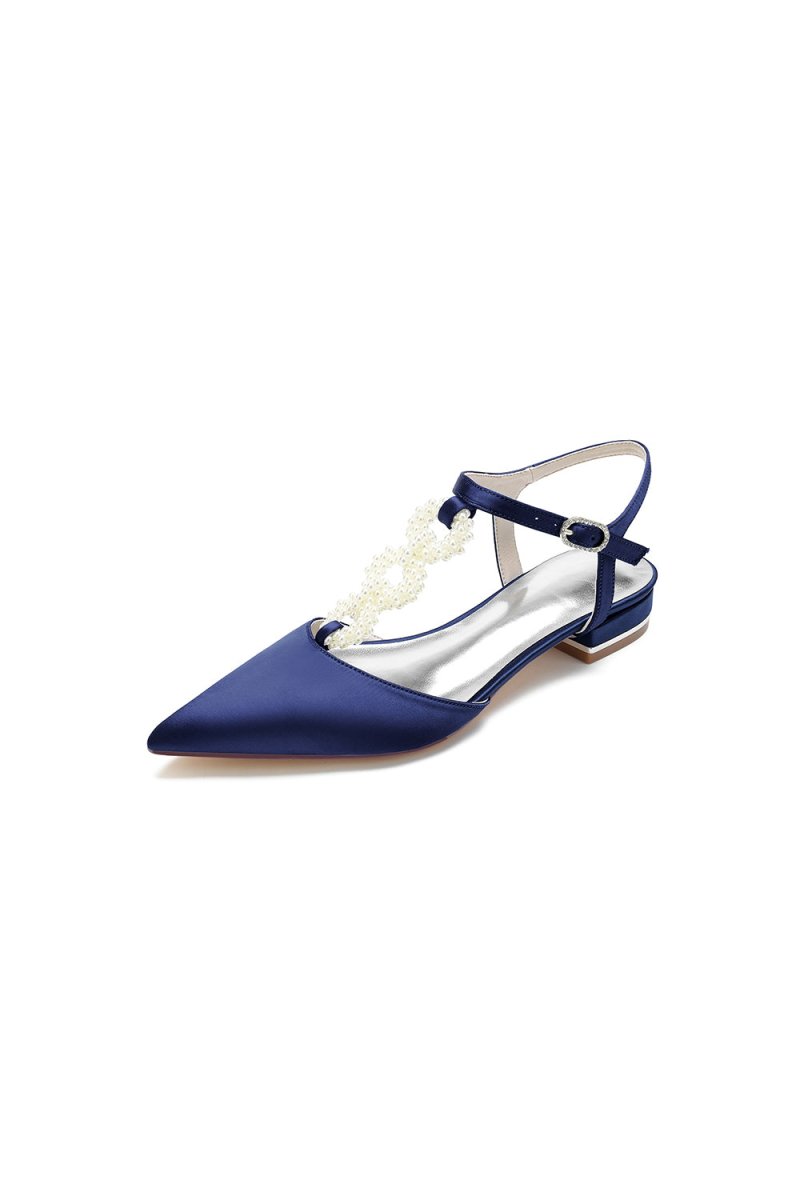 Pearl Strap Pointed Toe Flats - KissProm