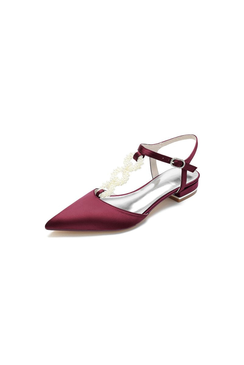 Pearl Strap Pointed Toe Flats - KissProm