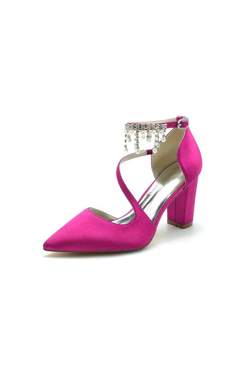 Pearl Tassel Block Heel Sandals - KissProm