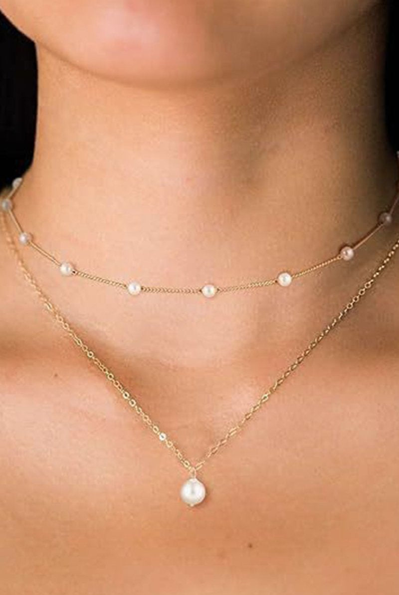 Pearl Tassel Pendant Double Layer Necklace