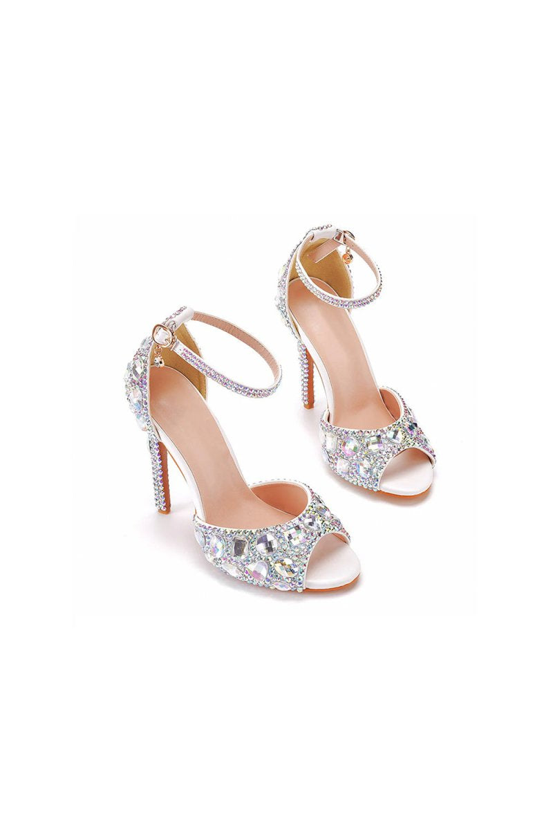 Peep Toe Big colored rhinestones Ankle Strap Stiletto Heels - KissProm