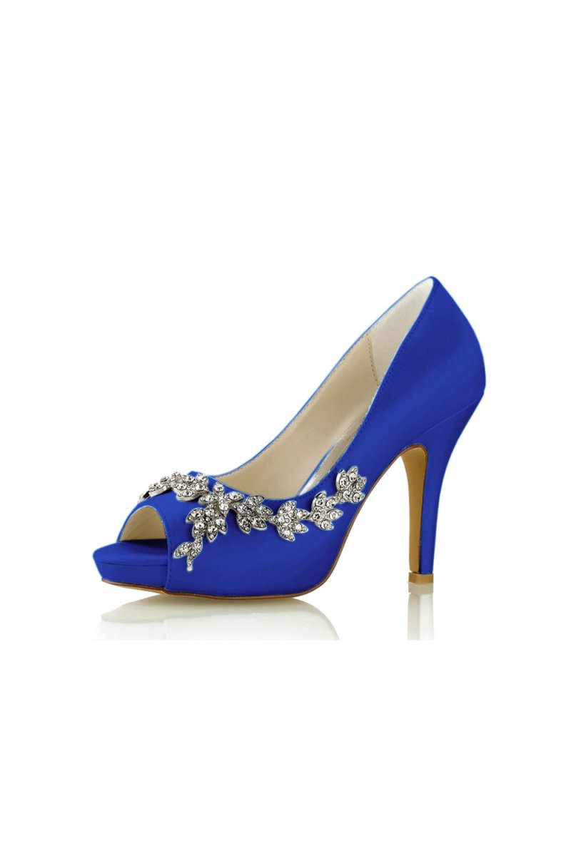 Peep Toe Block Heels With Rhinestone Flower - KissProm