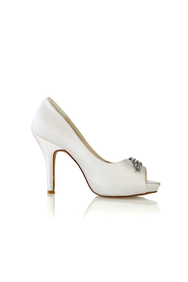 Peep Toe Block Heels With Rhinestone Flower - KissProm