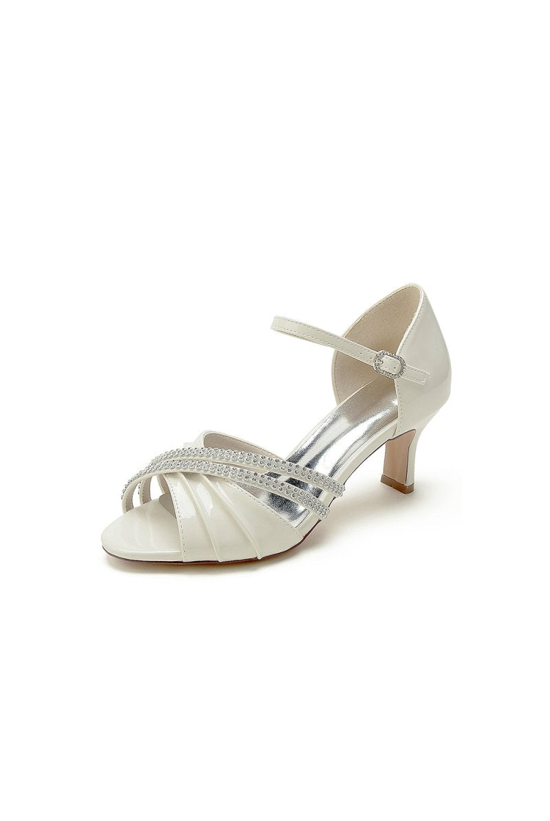 Dusty Rose Peep Toe Chunky Heels with Rhinestone - KissProm