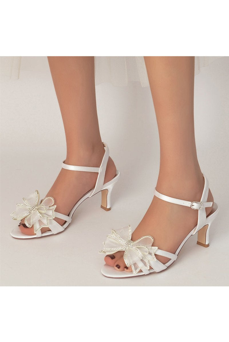 Peep Toe Chunky Wedding Shoes with Bow