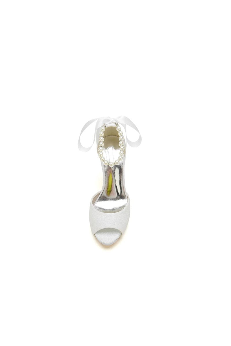 Peep Toe Pearl Strap Ribborn Wedding - KissProm