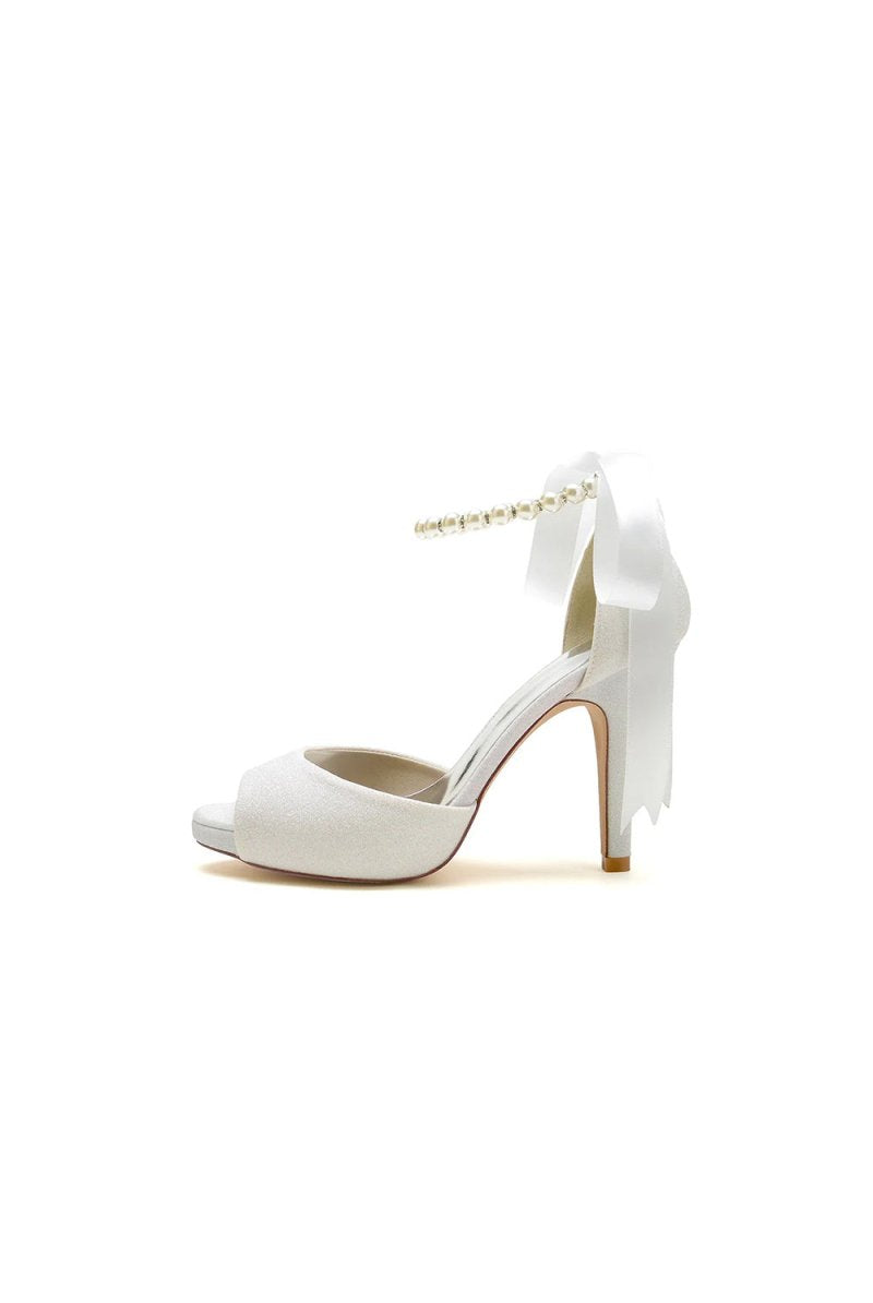 Peep Toe Pearl Strap Ribborn Wedding - KissProm