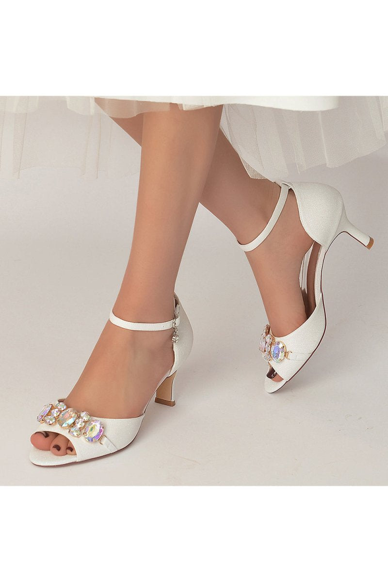 Peep Toe Rhinestone Strap Buckle Stiletto Heels - KissProm