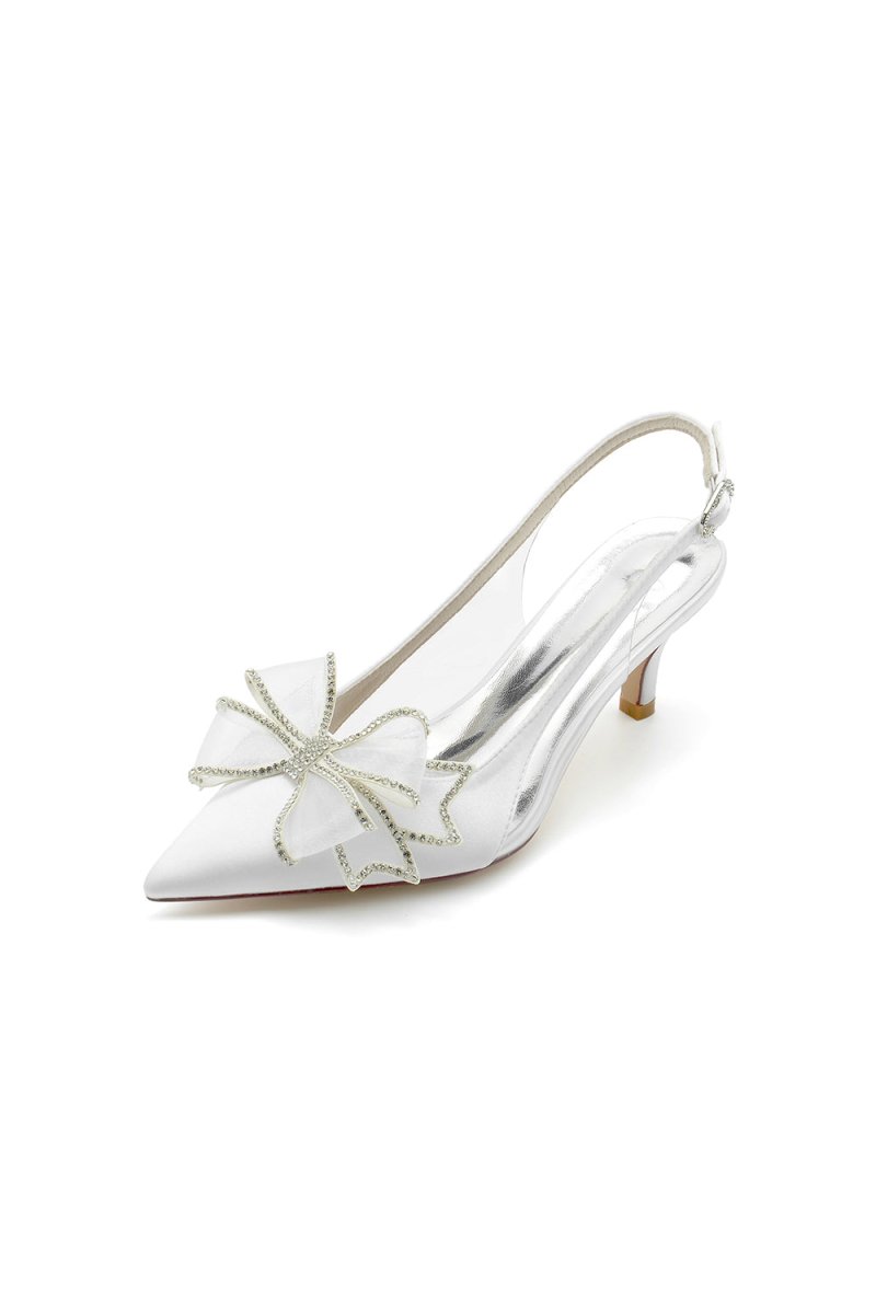 Peep Toe Slingback High Heels with Bow - KissProm