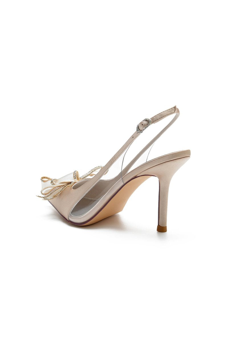 Peep Toe Slingback High Heels with Bow - KissProm
