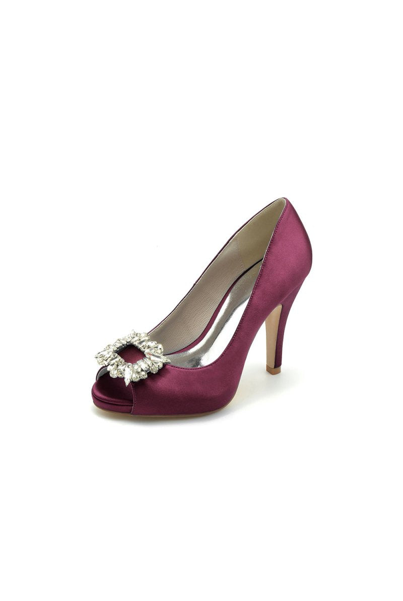 Peep Toe Slip - on Stiletto Heels With Rhinestone - KissProm