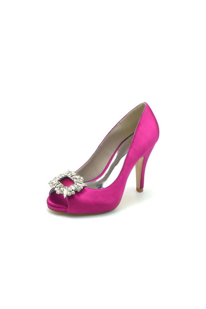 Peep Toe Slip - on Stiletto Heels With Rhinestone - KissProm