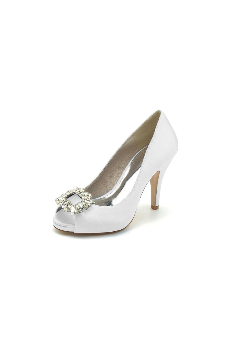 Peep Toe Slip - on Stiletto Heels With Rhinestone - KissProm