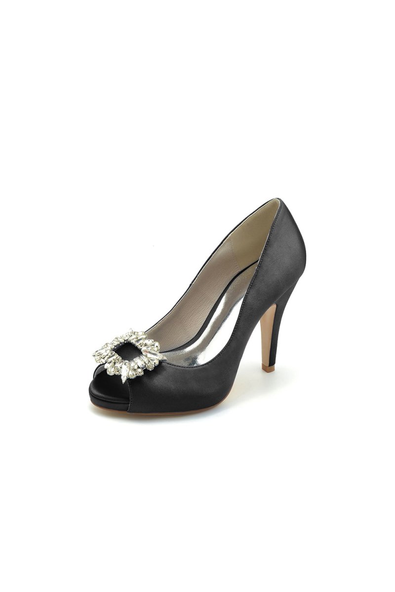 Peep Toe Slip - on Stiletto Heels With Rhinestone - KissProm