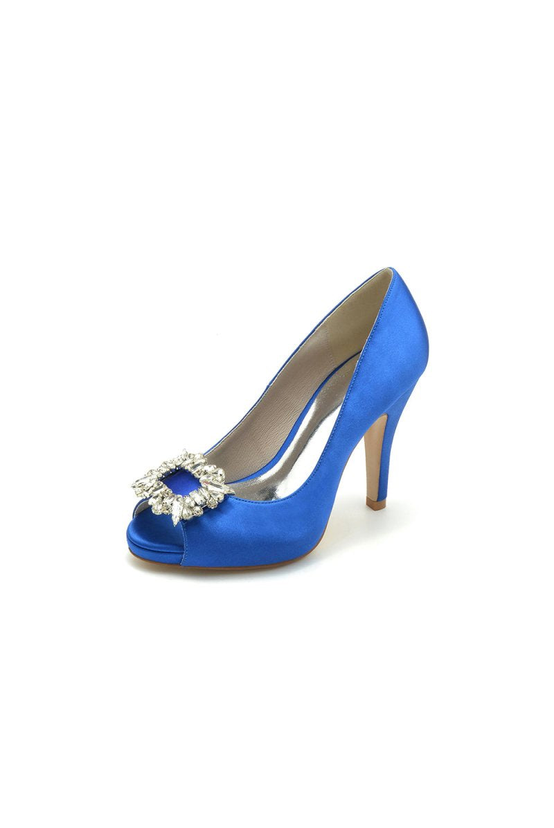 Peep Toe Slip - on Stiletto Heels With Rhinestone - KissProm