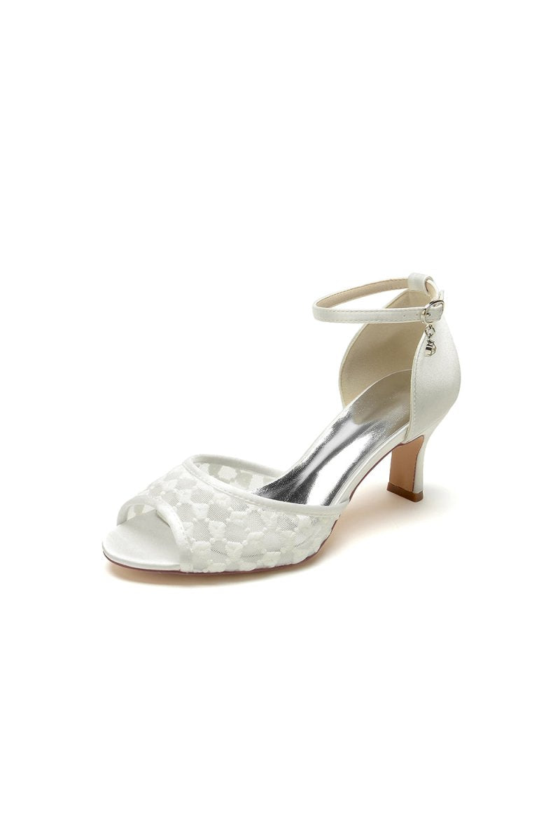 Peep Toe Wedding Shoes with Ankle Strap - KissProm