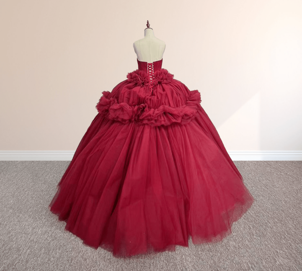 Peplum Red Sleeveless Quinceañera Ball Gown Party Dress