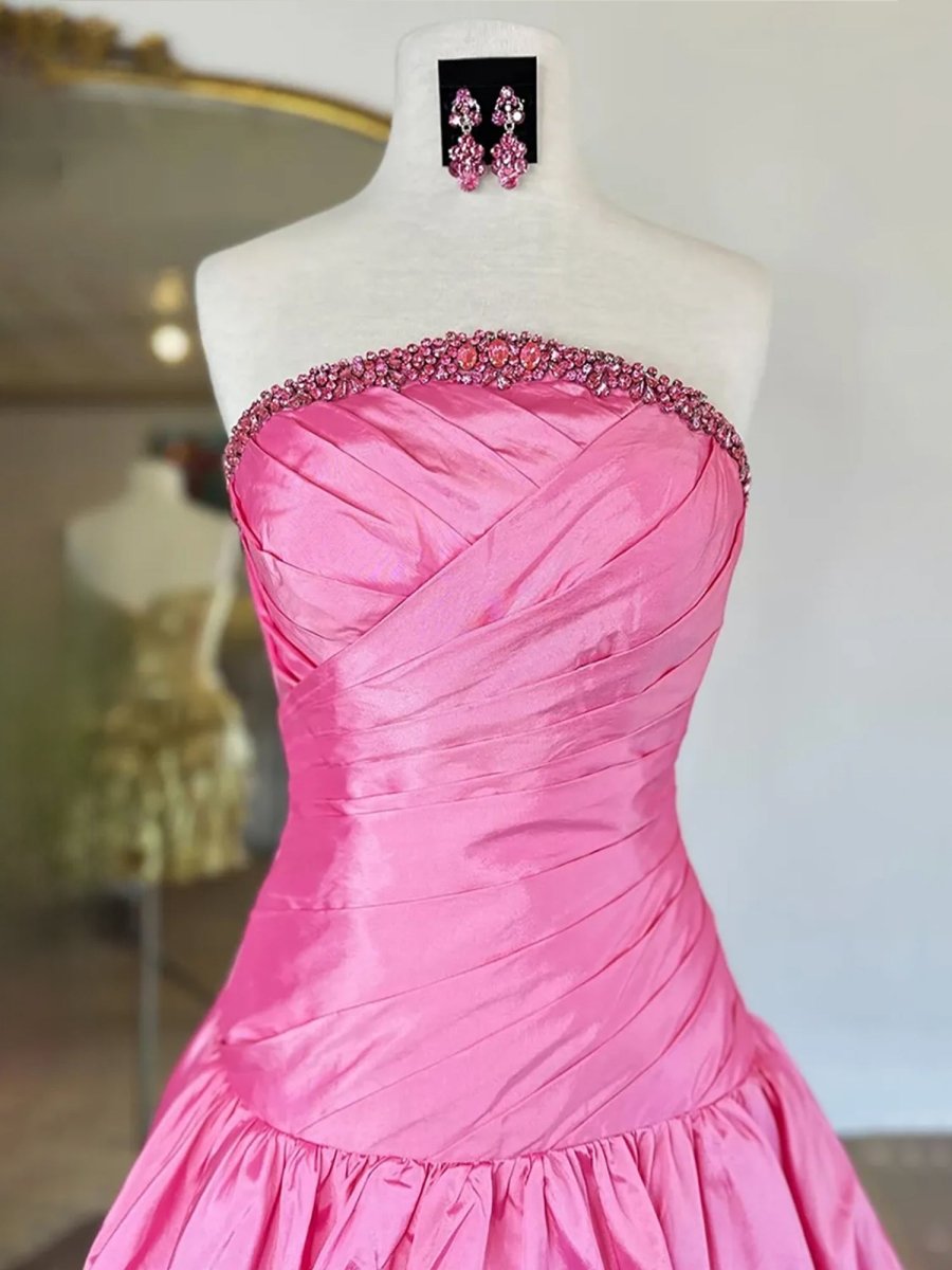 Phaedra | Pink - Strapless A Line Satin Pleated Homecoming Dress With Beading
