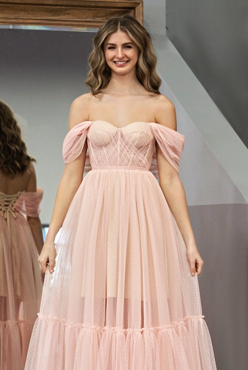 Nova | A-Line Rose Pink Tulle Sweetheart Tea-Length Prom Dress