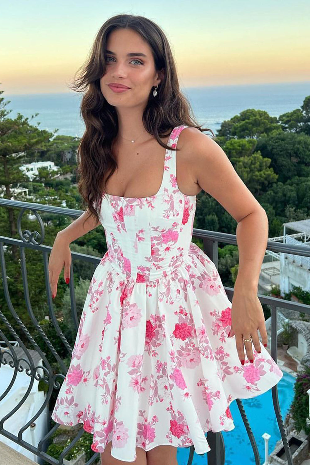 white christmas dresses Pink A Line Floral Satin Short Homecoming Dress white christmas dresses Pink A Line Floral Satin Short Homecoming Dress