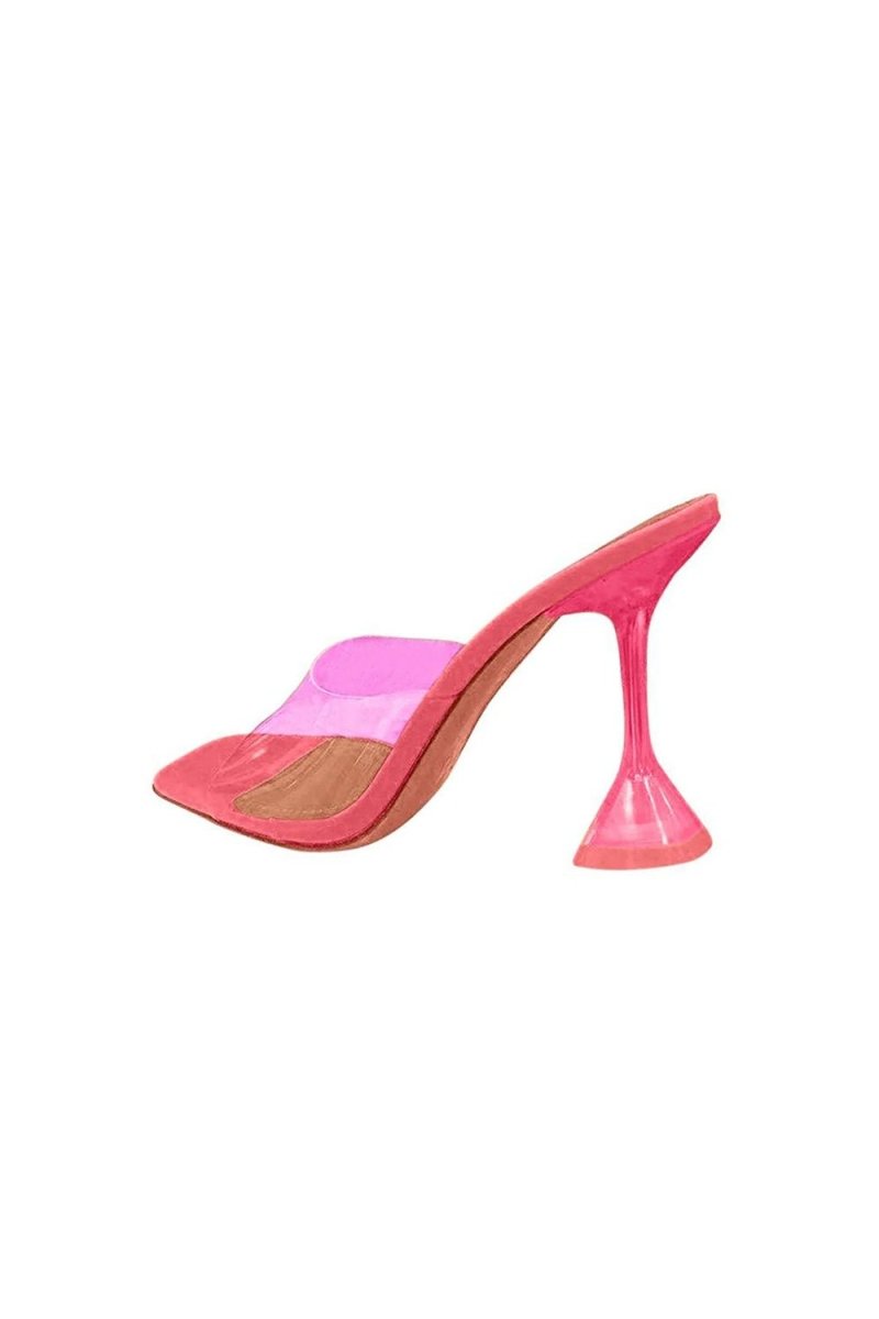 Pink High Heel Naked Mules Sandals - KissProm