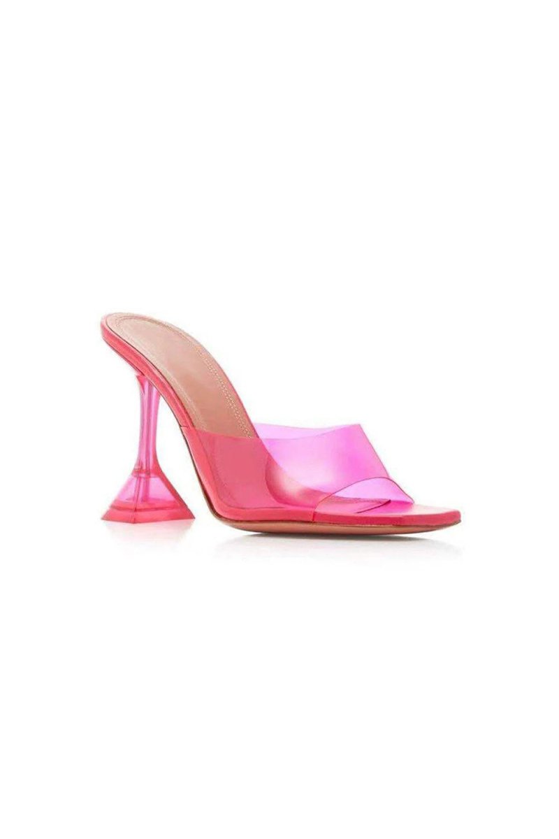 Pink High Heel Naked Mules Sandals - KissProm