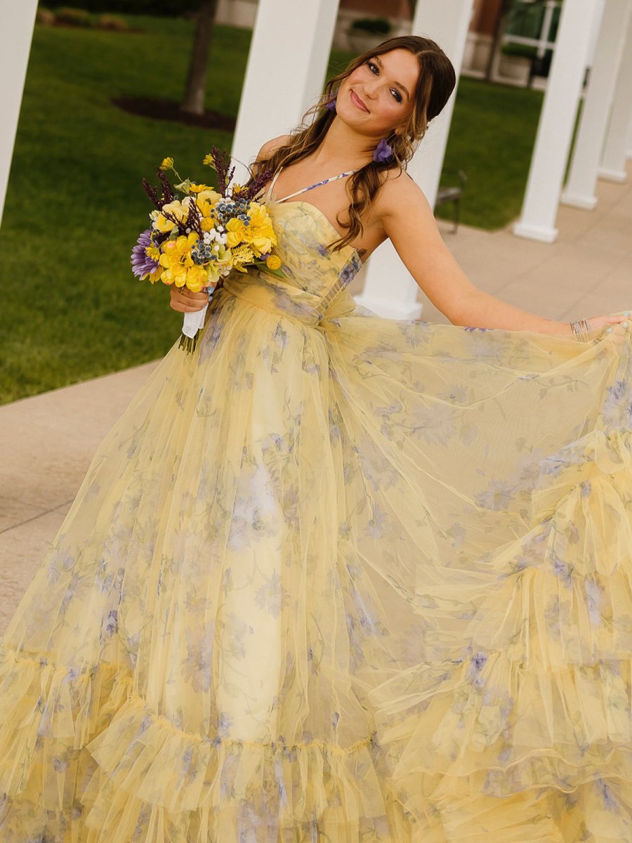 Rita | Pink Print Halter Keyhole A-Line Long Prom Dress