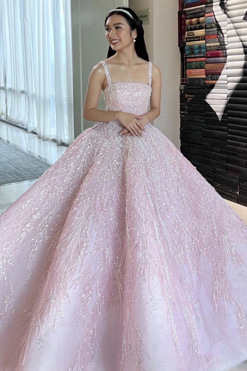 Pink Elbow Sleeve Beaded Quinceañera Dresses Lace Applique Ball Gown 20456 main image 1