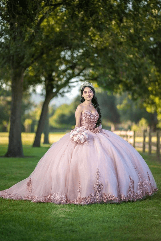Erika | Pink Sweetheart Neckline Quinceanera Ball Gown Dress