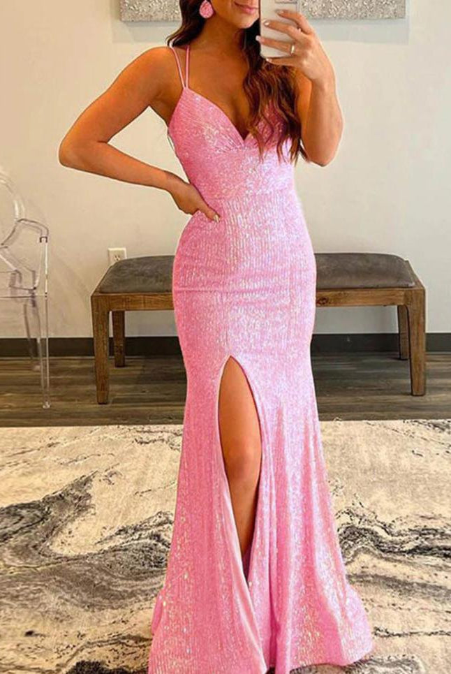 Sparkly Orange Sequins Mermaid Long Prom Dress