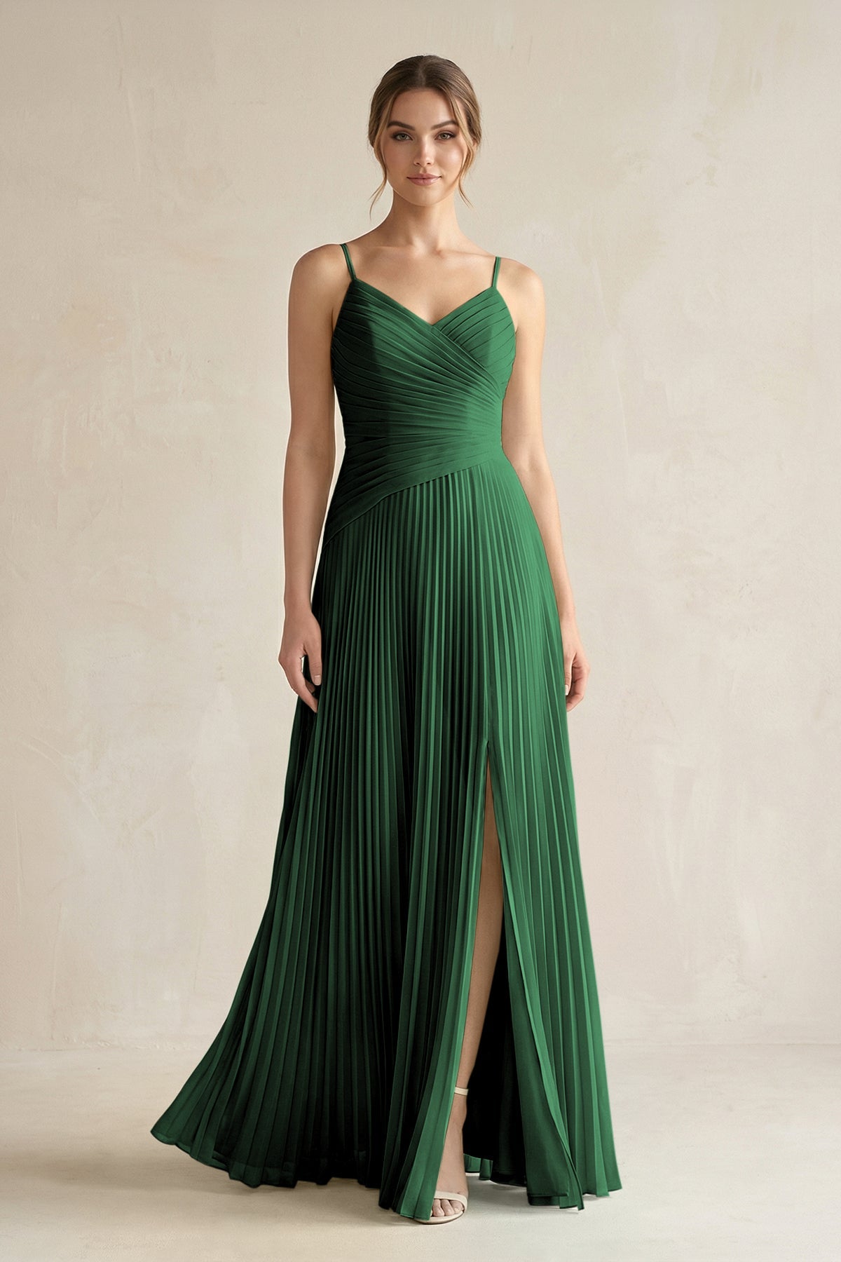 Pleated A-Line Long Chiffon Bridesmaid Dress in Dark Green, Dark Green / 22 Pleated A-Line Long Chiffon Bridesmaid Dress in Dark Green, Dark Green / 22